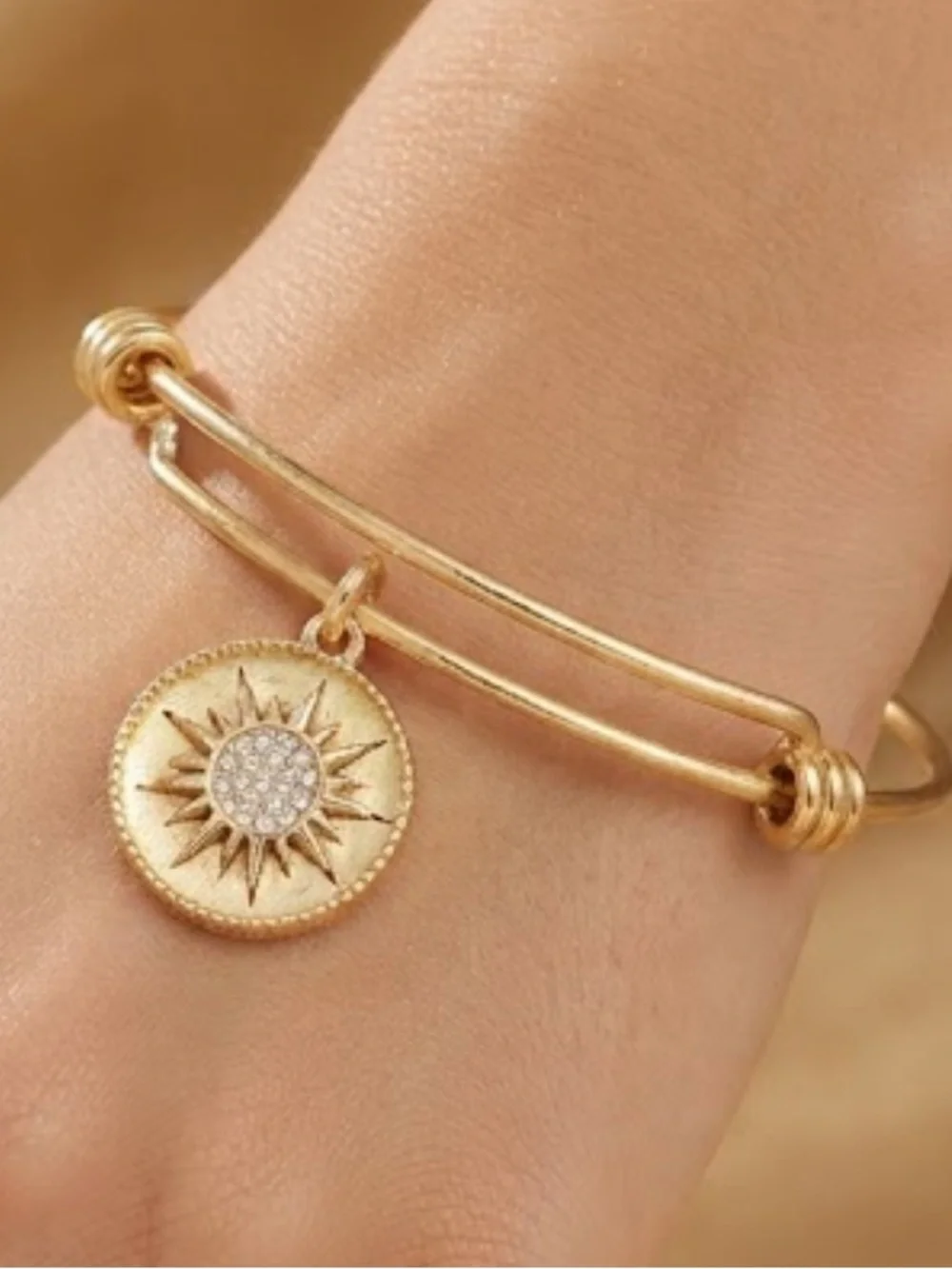 Gold Sunburst Charm Bangle Bracelet - Women Jewelry